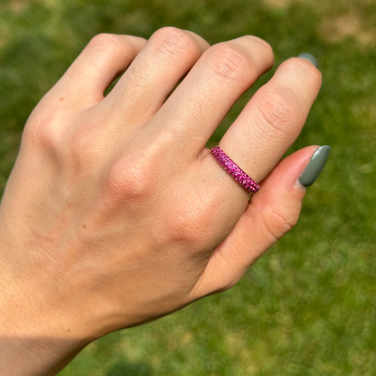 Estate 14KT Yellow Gold Pave Ruby Domed Band Ring