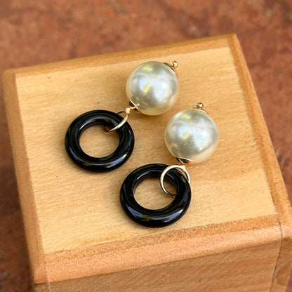 Estate Yellow Gold-Filled Circle Black Onyx + White Bead Earring Charms