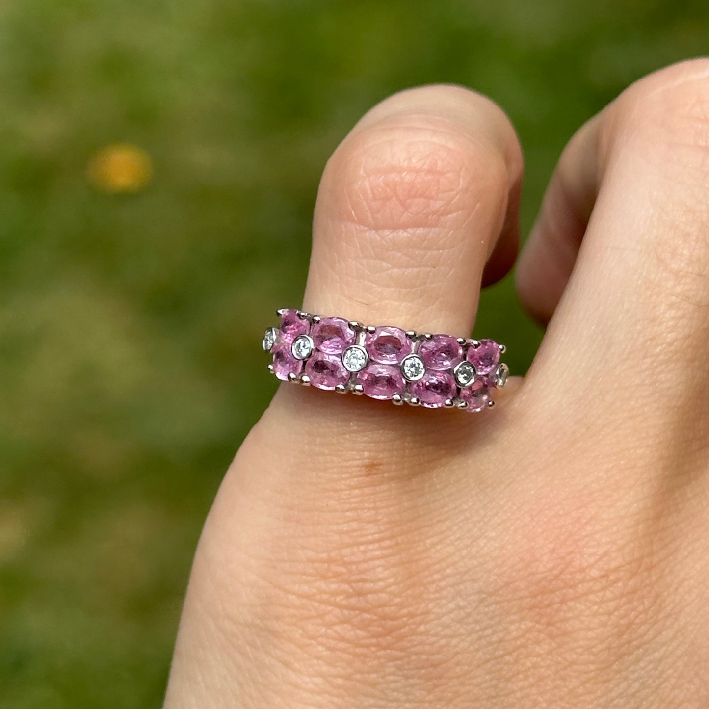 Estate 14KT White Gold Oval Pink Sapphire + Diamond Ring