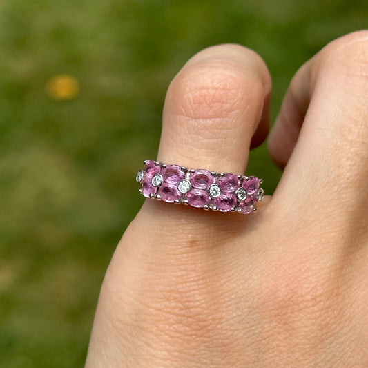 Estate 14KT White Gold Oval Pink Sapphire + Diamond Ring