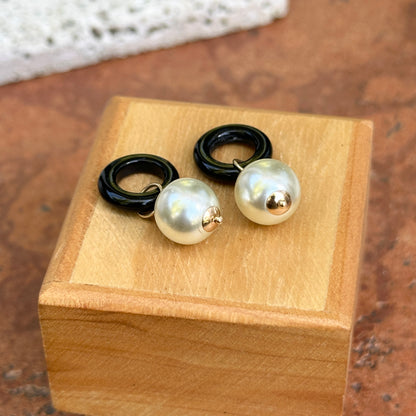 Estate Yellow Gold-Filled Circle Black Onyx + White Bead Earring Charms