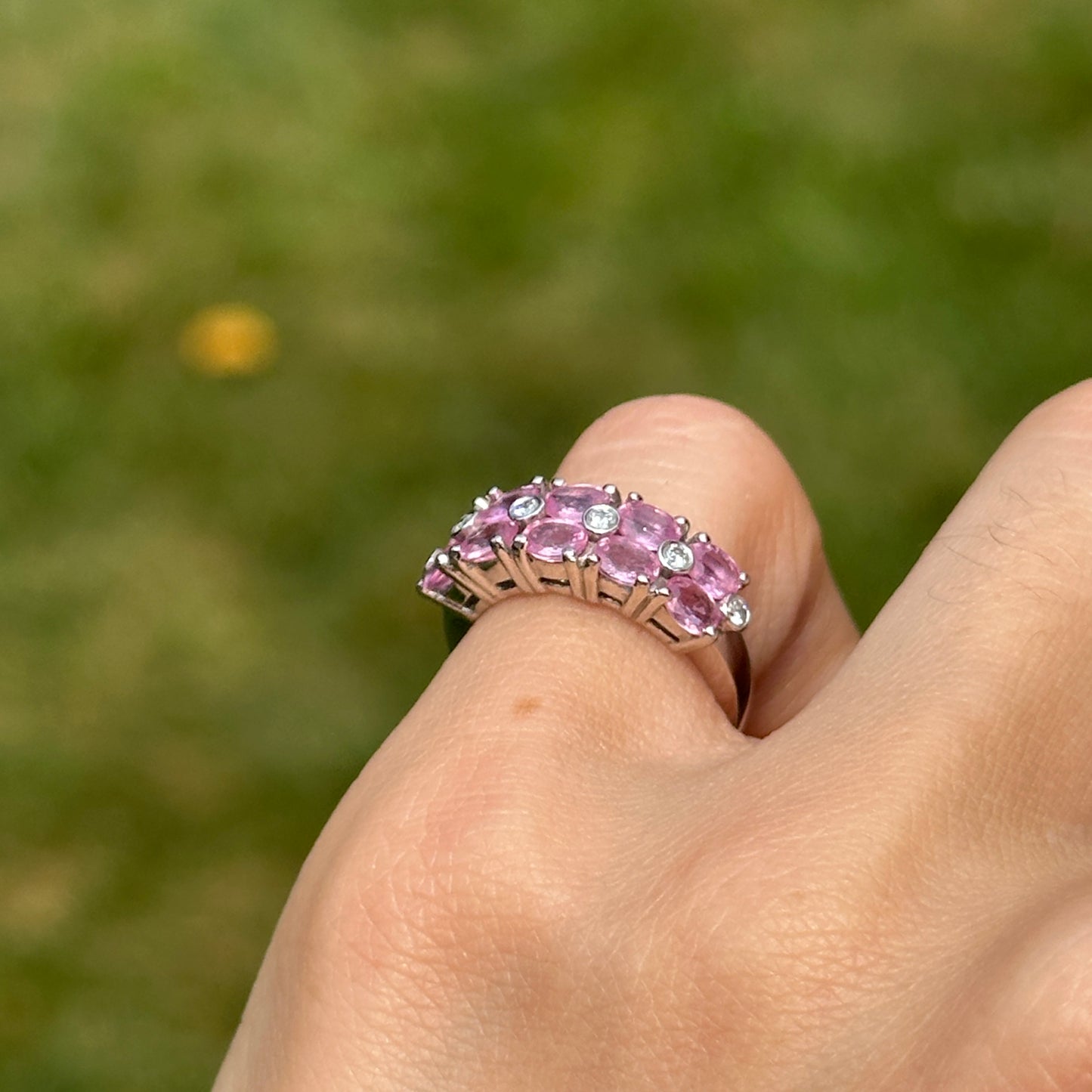 Estate 14KT White Gold Oval Pink Sapphire + Diamond Ring