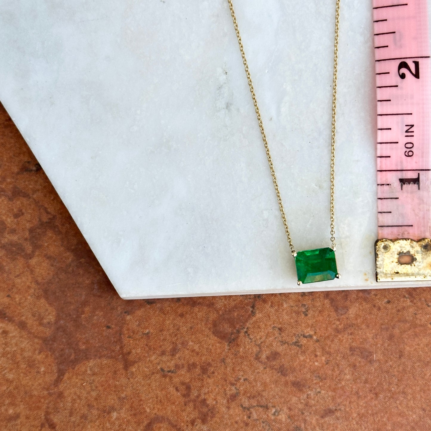 14KT Yellow Gold Solitaire 2.64 CT Emerald Cable Chain Necklace 18'' - LSJ