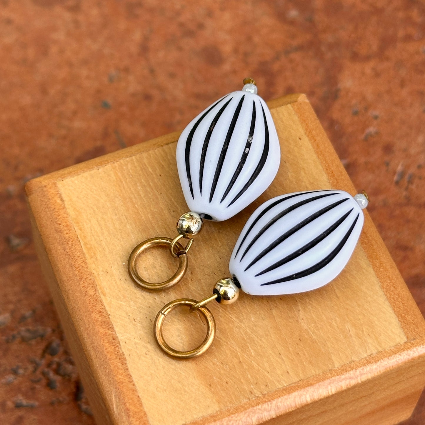 Estate Gold Filled Black & White Carved Pearl + Yellow Bead Charms