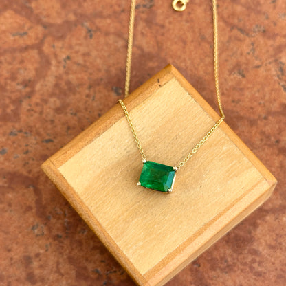 14KT Yellow Gold Solitaire 2.64 CT Emerald Cable Chain Necklace 18'' - LSJ