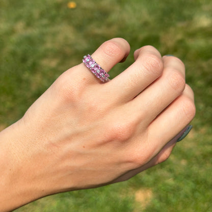 Estate 14KT White Gold Oval Pink Sapphire + Diamond Ring