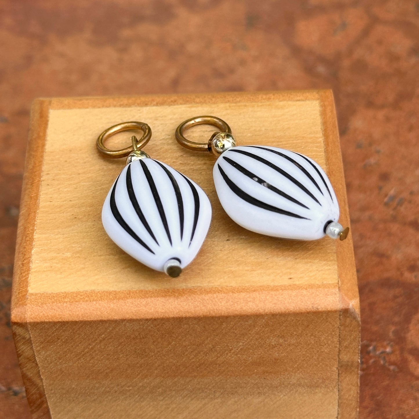 Estate Gold Filled Black & White Carved Pearl + Yellow Bead Charms