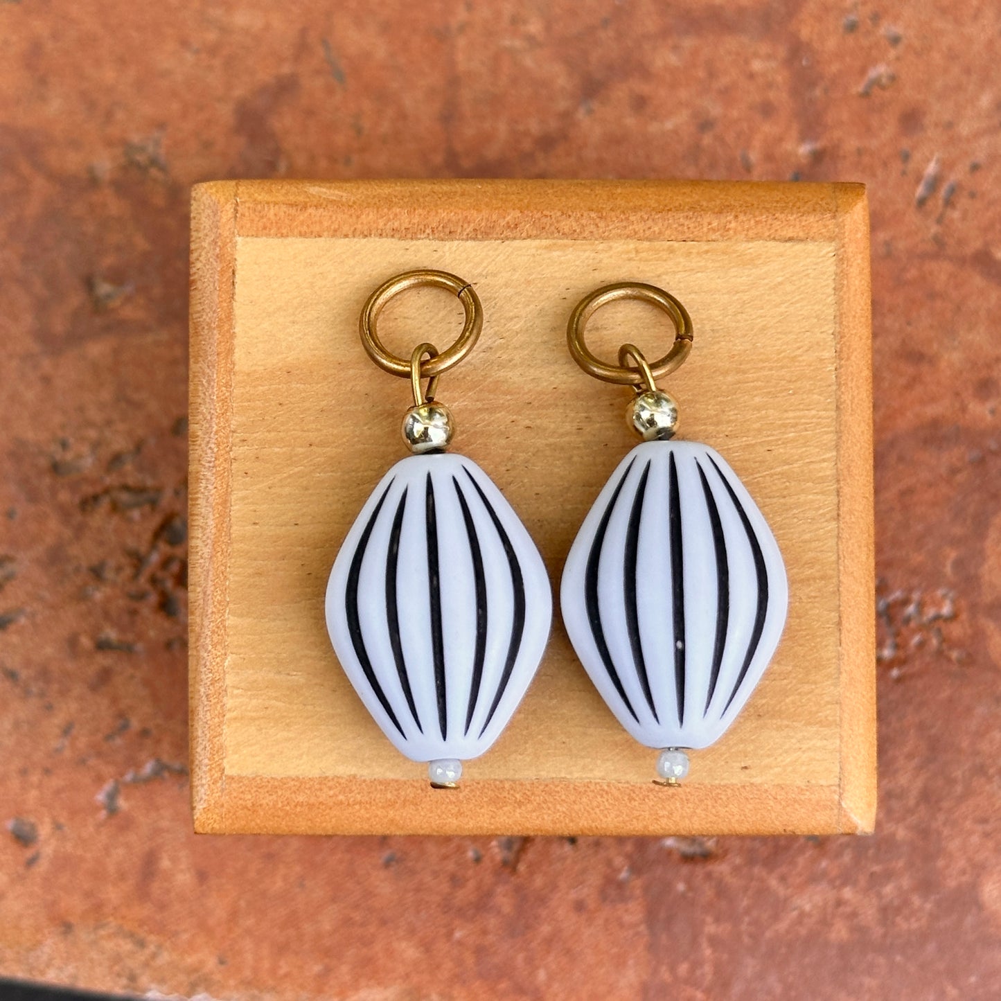 Estate Gold Filled Black & White Carved Pearl + Yellow Bead Charms