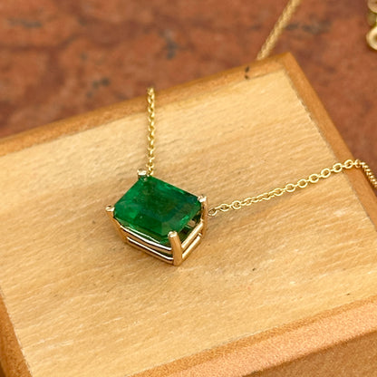 14KT Yellow Gold Solitaire 2.64 CT Emerald Cable Chain Necklace 18'' - LSJ