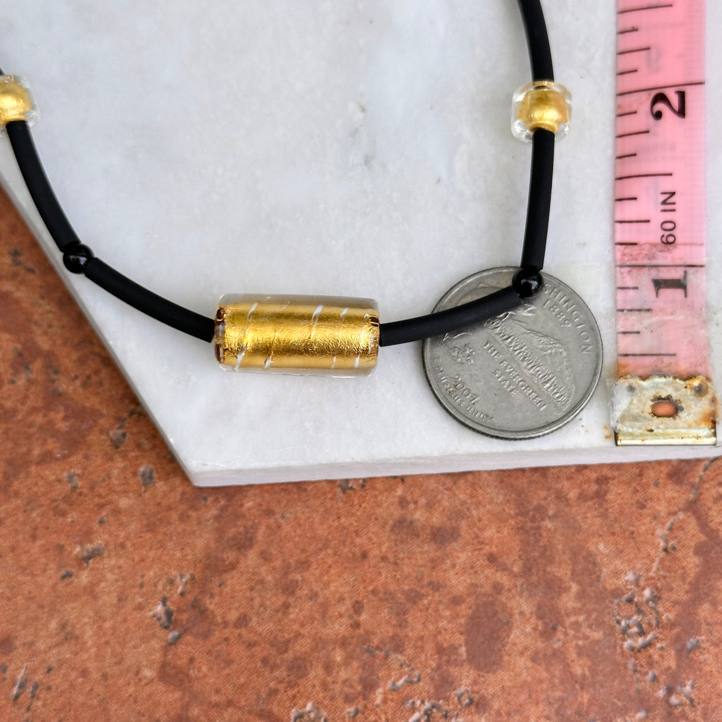 Estate 14KT Yellow Gold Murano Glass Rubber Bead Necklace 17''