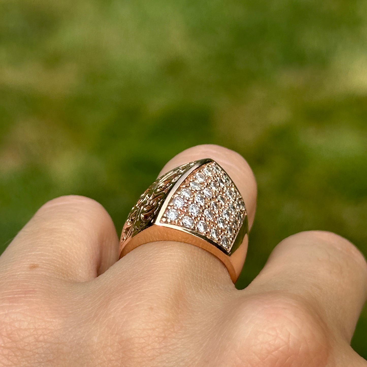 Estate 14KT Rose Gold Diamond Angular Filigree Ring
