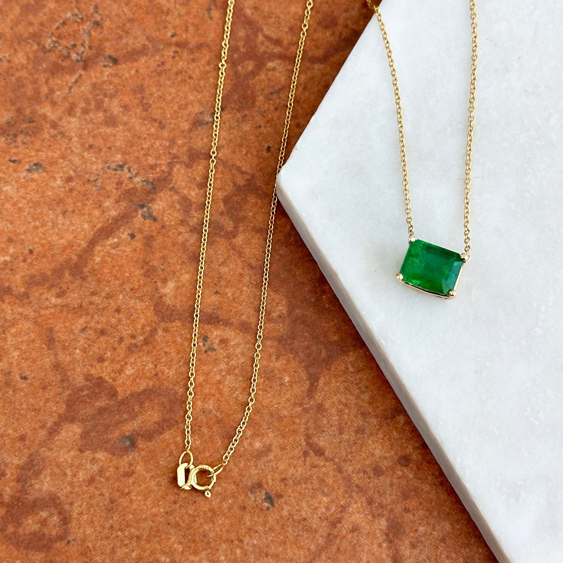 14KT Yellow Gold Solitaire 2.64 CT Emerald Cable Chain Necklace 18'' - LSJ