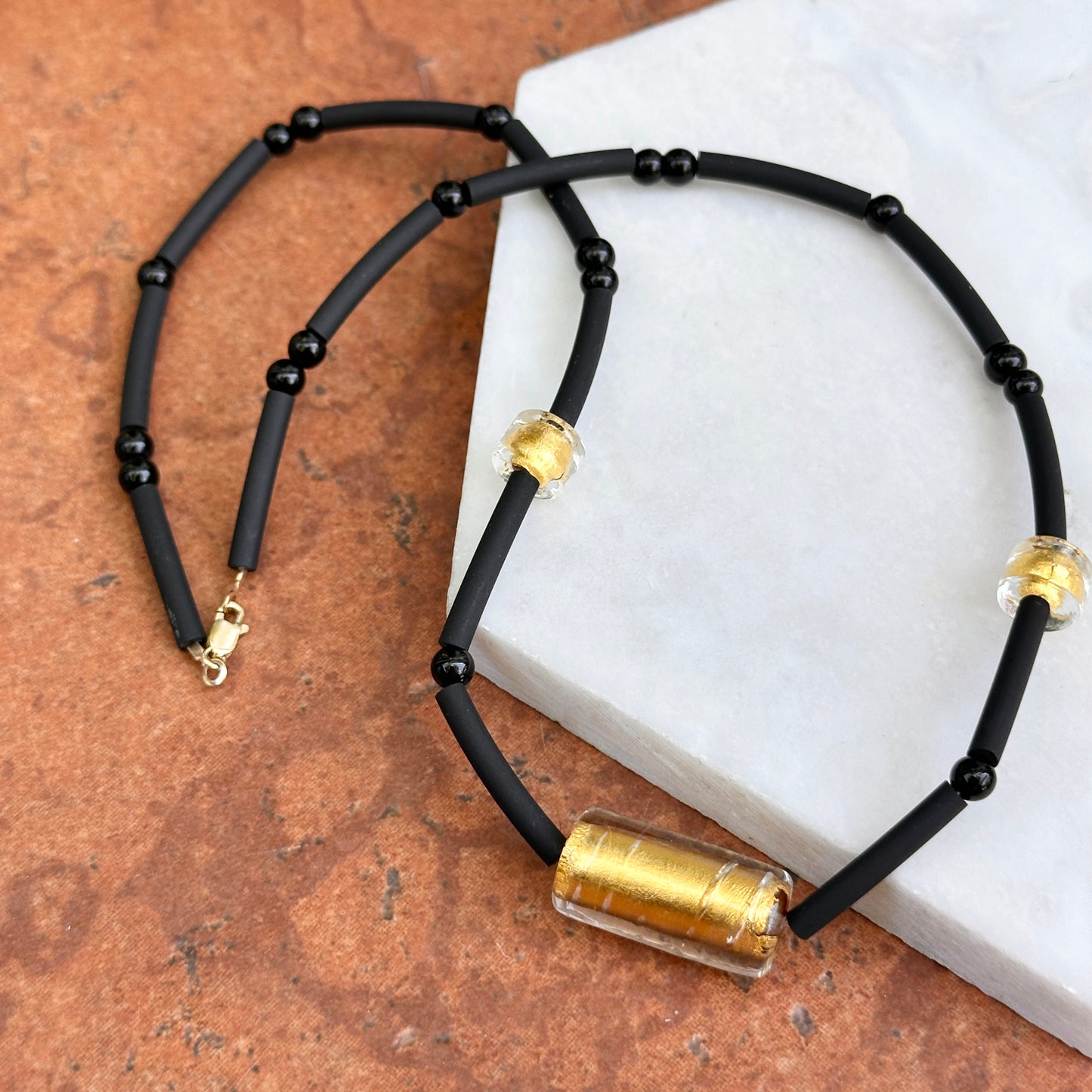 Estate 14KT Yellow Gold Murano Glass Rubber Bead Necklace 17''