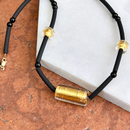 Estate 14KT Yellow Gold Murano Glass Rubber Bead Necklace 17''