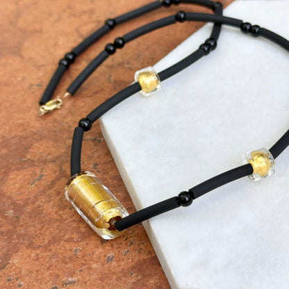 Estate 14KT Yellow Gold Murano Glass Rubber Bead Necklace 17''