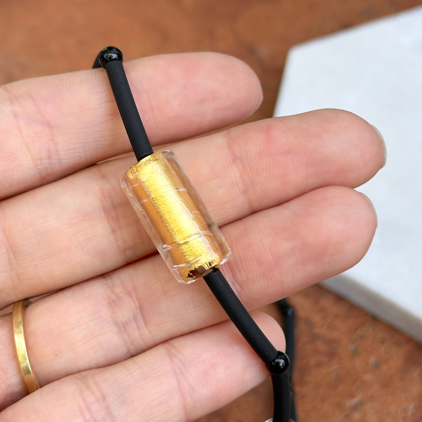 Estate 14KT Yellow Gold Murano Glass Rubber Bead Necklace 17''