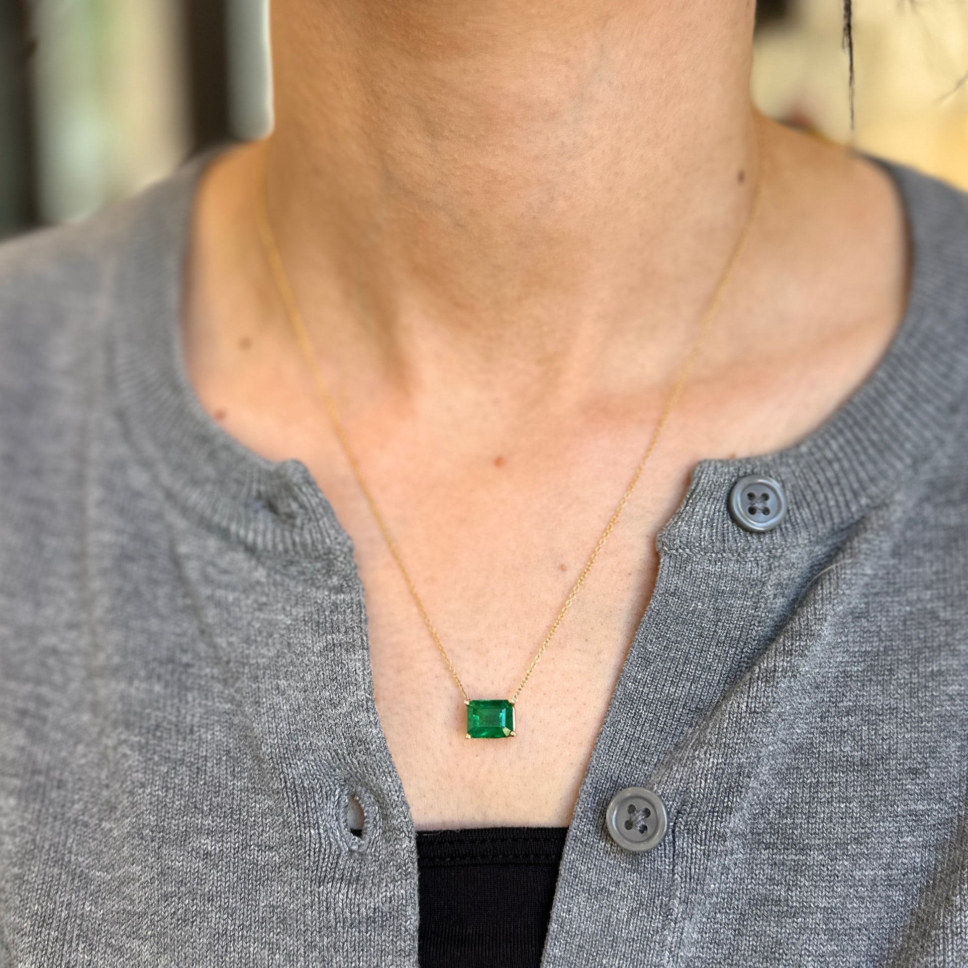 14KT Yellow Gold Solitaire 2.64 CT Emerald Cable Chain Necklace 18'' - LSJ