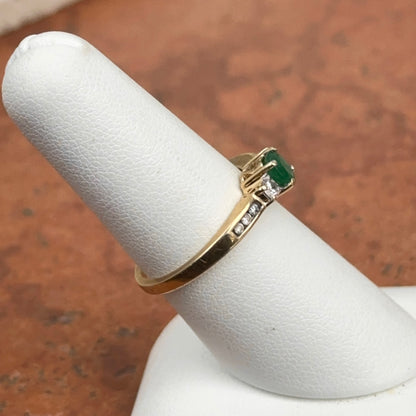 Estate 14KT Yellow Gold Genuine Oval Emerald + Diamond Ring