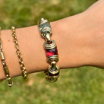 Estate 18KT Yellow Gold Checkerboard Gemstone Link Bracelet