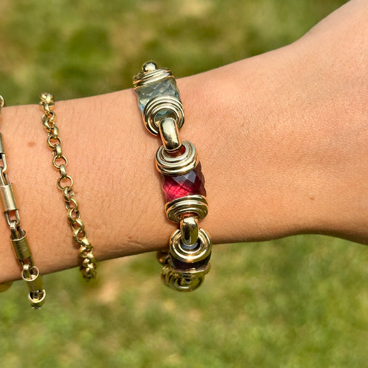 Estate 18KT Yellow Gold Checkerboard Gemstone Link Bracelet