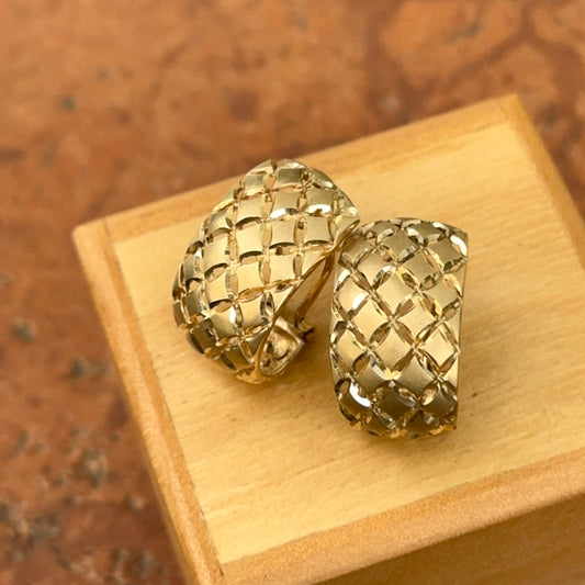 Estate 14KT Yellow Gold Matte Basketweave Omega Back Earrings