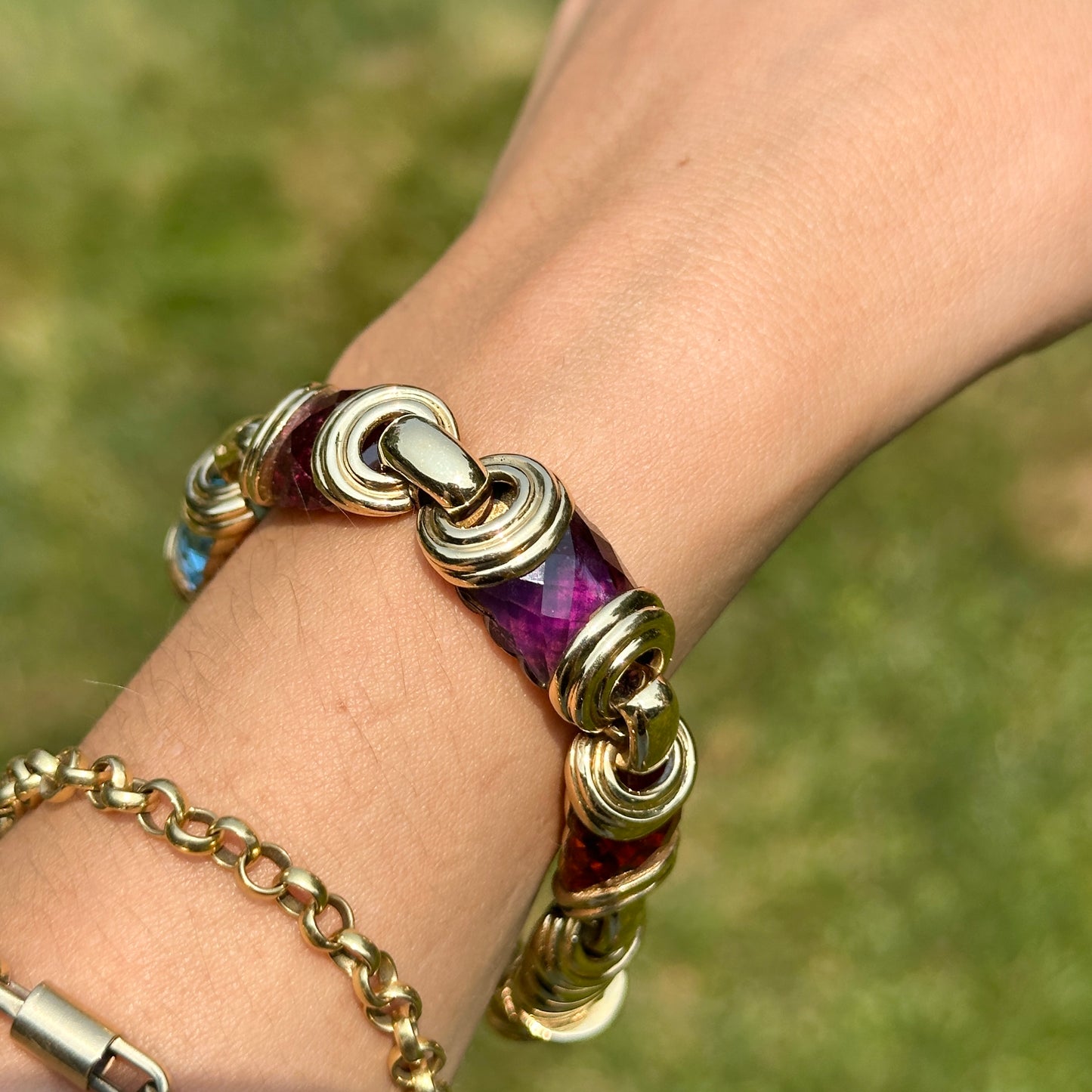 Estate 18KT Yellow Gold Checkerboard Gemstone Link Bracelet