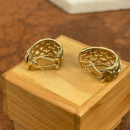 Estate 14KT Yellow Gold Matte Basketweave Omega Back Earrings