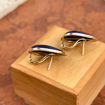 Estate 14KT Yellow Gold Genuine Cobalt Blue Lapis Earrings Teardrop