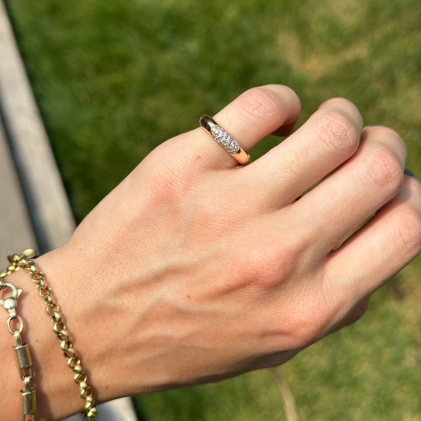 Estate 14KT Yellow Gold Domed .31 CT Diamond Band Ring