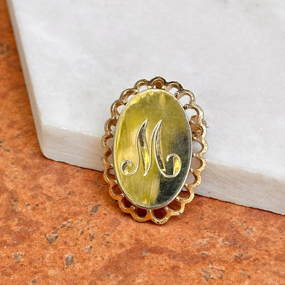 Estate Yellow Gold-Plated Silver Oval Fluted "M" Brooch Pendant