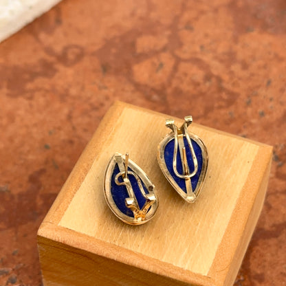 Estate 14KT Yellow Gold Genuine Cobalt Blue Lapis Earrings Teardrop