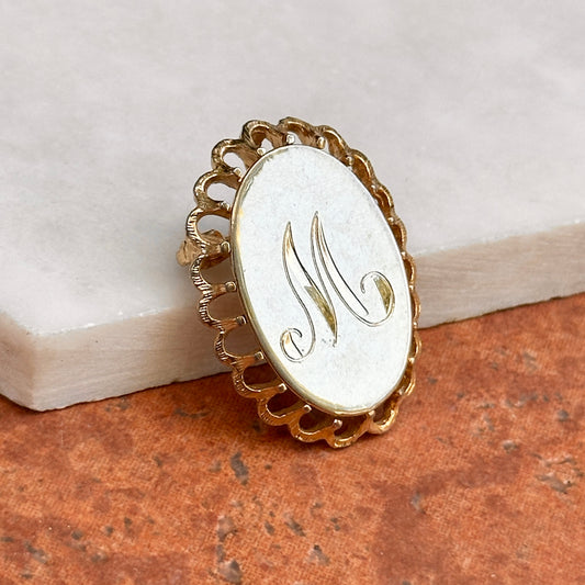 Estate Yellow Gold-Plated Silver Oval Fluted "M" Brooch Pendant
