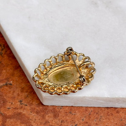 Estate Yellow Gold-Plated Silver Oval Fluted "M" Brooch Pendant