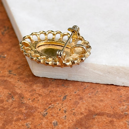 Estate Yellow Gold-Plated Silver Oval Fluted "M" Brooch Pendant