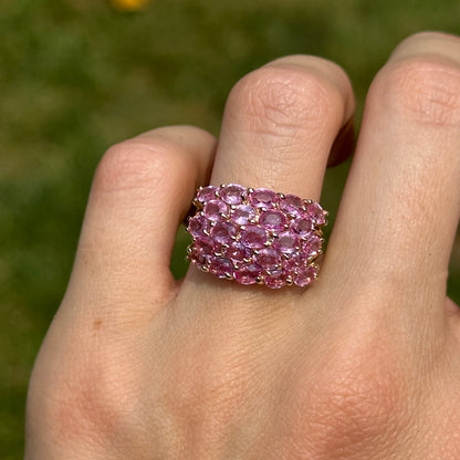 Estate 14KT Yellow Gold Oval 5.75 CT Pink Sapphire Cluster Ring