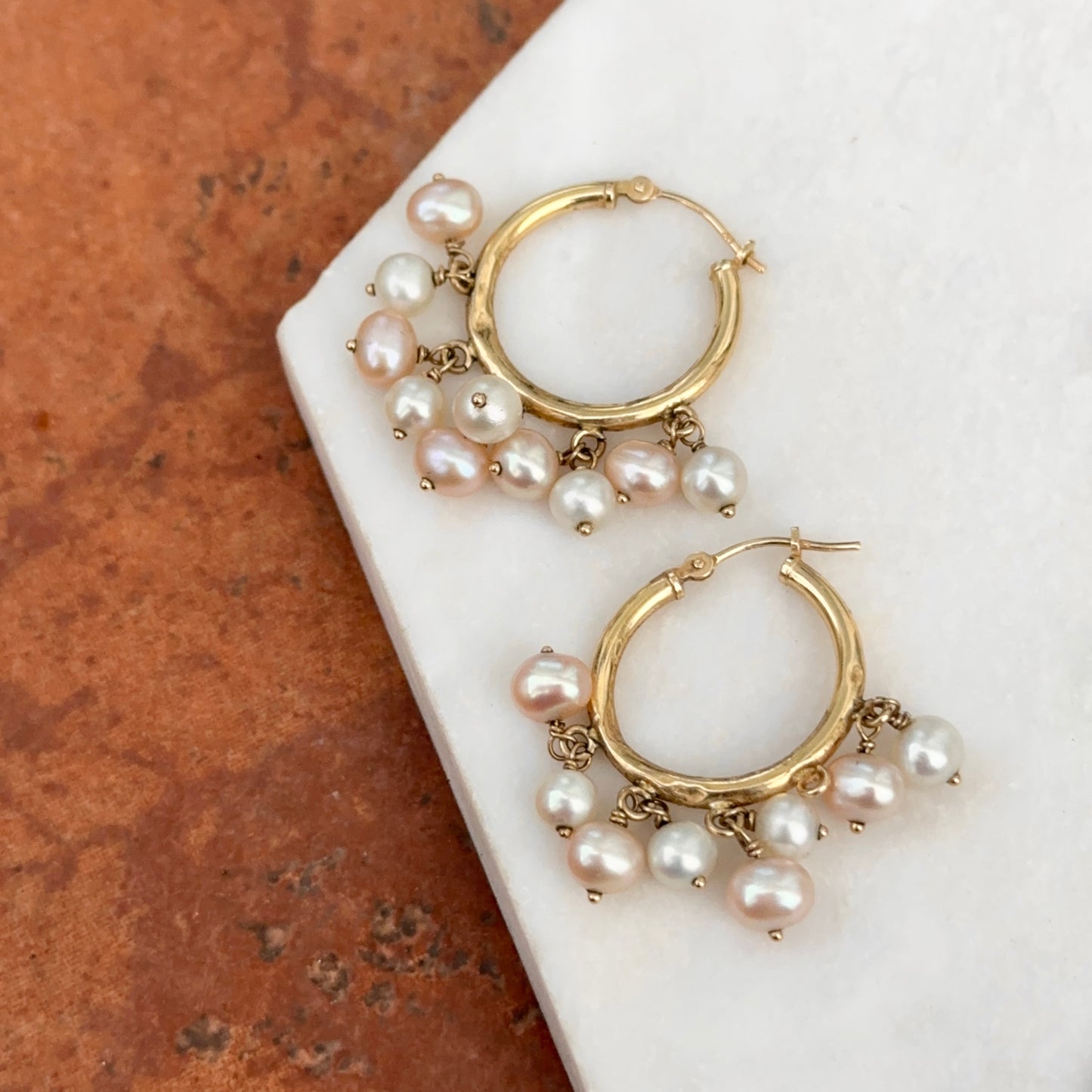 Estate 14KT Yellow Gold Hoop Earrings +  Freshwater Pearl Dangles