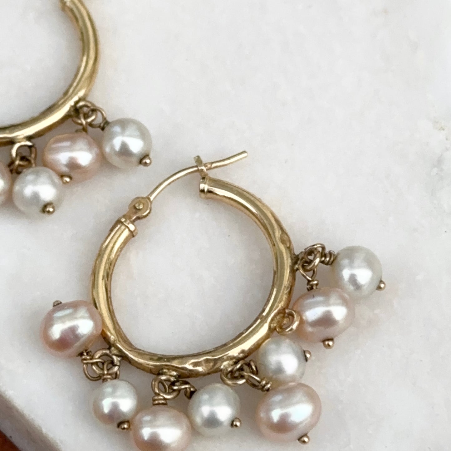 Estate 14KT Yellow Gold Hoop Earrings +  Freshwater Pearl Dangles