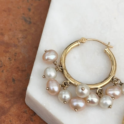 Estate 14KT Yellow Gold Hoop Earrings +  Freshwater Pearl Dangles