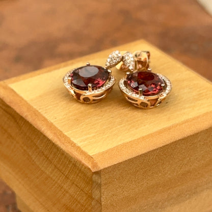 Estate 14KT Rose Gold Pink Tourmaline + Diamond Earrings