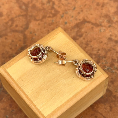 Estate 14KT Rose Gold Pink Tourmaline + Diamond Earrings