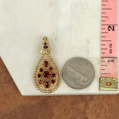 Estate 14KT Yellow Gold Byzantine Garnet Teardrop Pendant