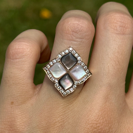 Estate 14KT Rose Gold Mother of Pearl + Diamond Leaf Ring - LSJ