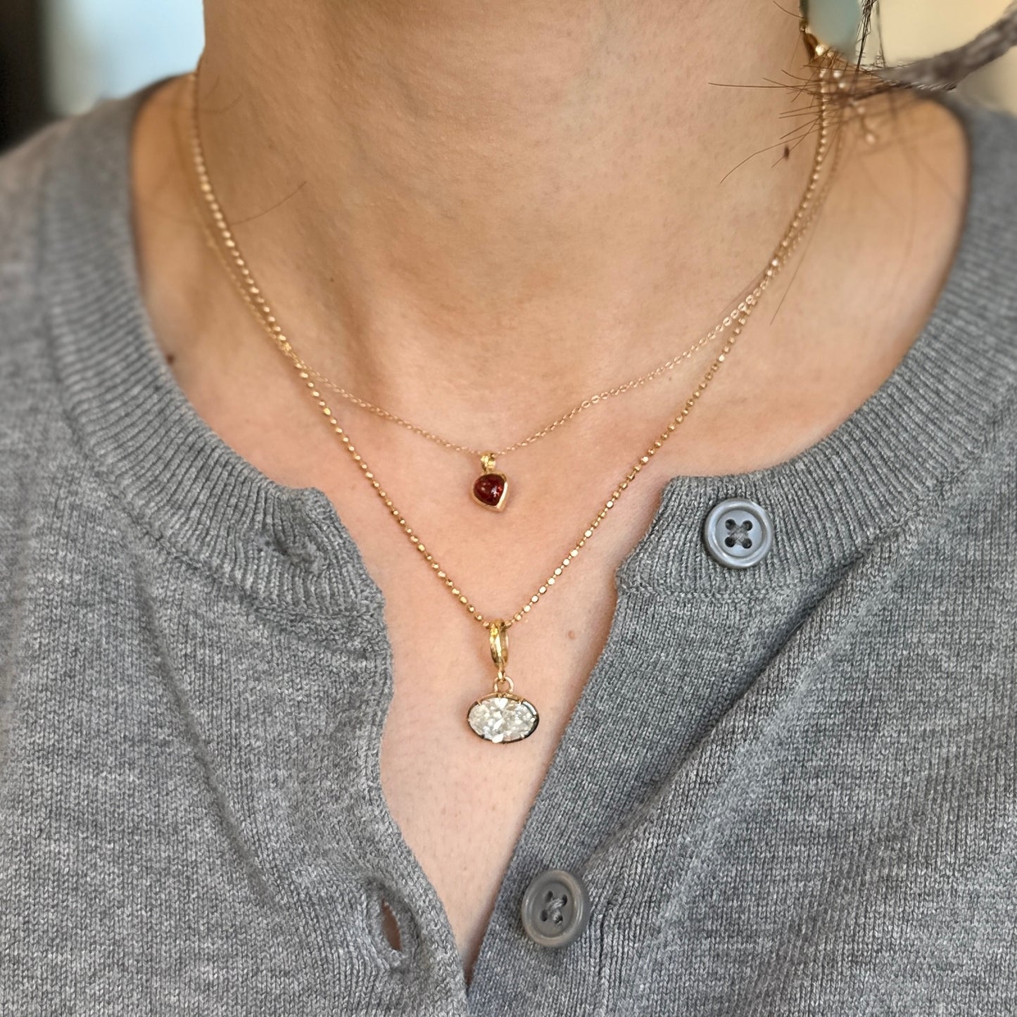 14KT Yellow Gold Cabochon Mozambique Garnet Heart Pendant Charm - LSJ