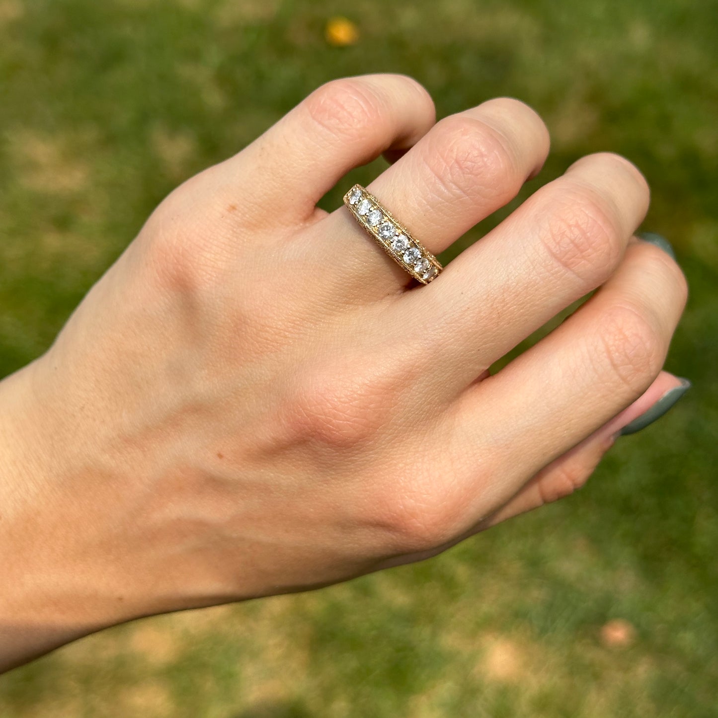 Estate 14KT Yellow Gold .83 CT Diamond Filigree Band Ring