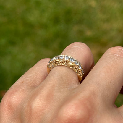 Estate 14KT Yellow Gold .83 CT Diamond Filigree Band Ring
