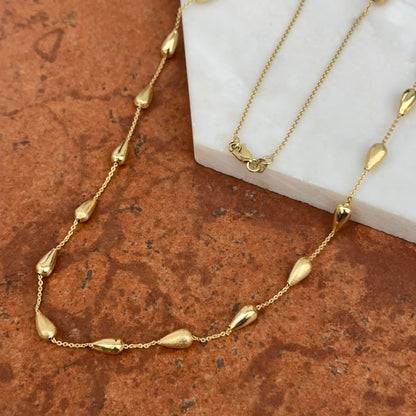 14KT Yellow Gold Matte Cylinder Station Necklace