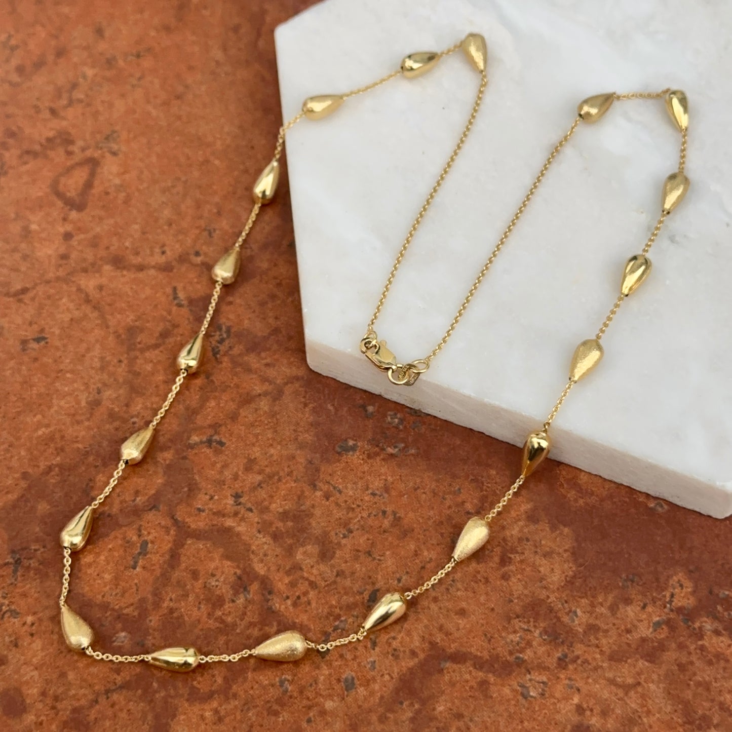 14KT Yellow Gold Matte Cylinder Station Necklace