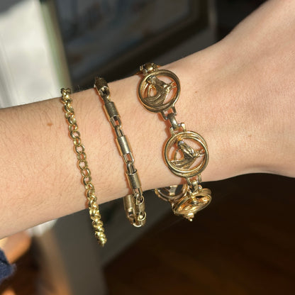 Estate Gold Tone Horse Head Circle Bracelet 7.5” - LSJ