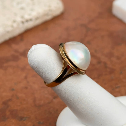 Estate 14KT Genuine Round Bezel Mabe Pearl Ring