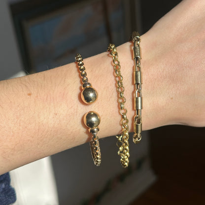 Estate 14KT Yellow Gold Chain Ball Cap End Open Cuff Bracelet